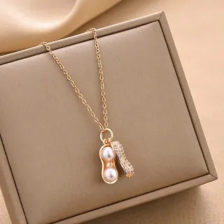 Peanut Shell With Two Pearl Pendant Necklace